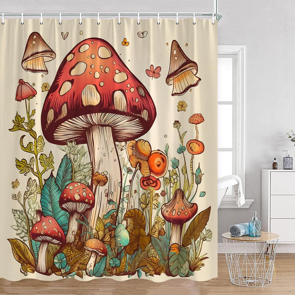 Vintage Mushroom Shower Curtain Astrology Magic Starry Night Flower Frog Mandala Dark Bathroom Curtain Plant Home Decor for Bath