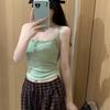 Camiseta sin mangas acanalada de encaje, Tops cortos con cuello Halter para mujer, camisola con botones, camisola con espalda al aire, chaleco recortado sin mangas de tubo de punto a la moda para mujer
