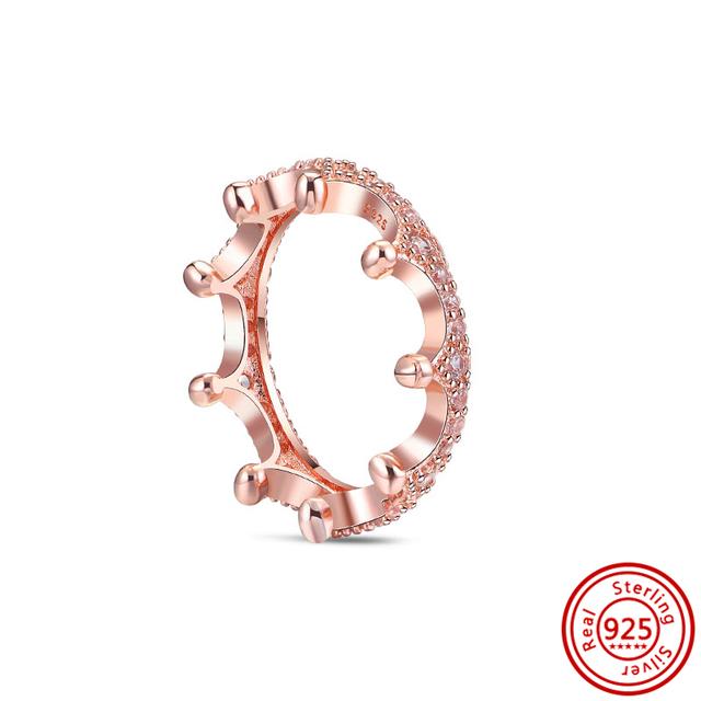 Authentic 100% 925 Sterling Silver Princess Regal Crown Heart Sparkling Zircon Luxury Circle Rings Women Wedding Jewelry