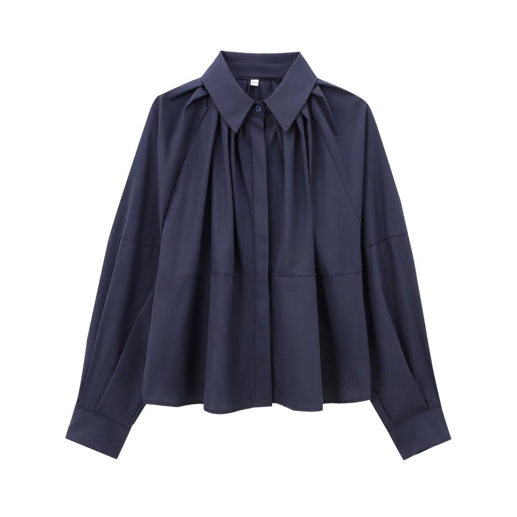 ZA home 1116 autumn and winter new women's clothing fashion niche versatile pleated decorative poplin long-sleeved shirt 1199911