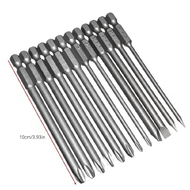12pcs Slotted Crosses Head Screwdriver Bit Collection Alloys Steel Offering Sandblasted Surfaces with Hexagonal Shank