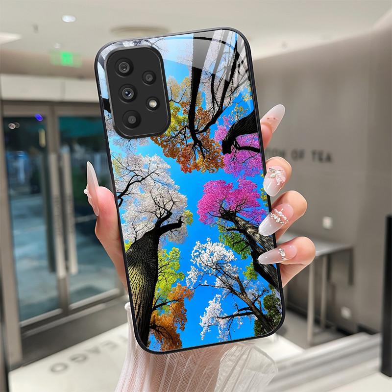 Süße Cartoon-Katzen Blumen Hülle Für Samsung Galaxy A52 A52S A72 4G 5G Gehärtetes Glas Handyhülle Schutzhülle Rückseite Hartschale