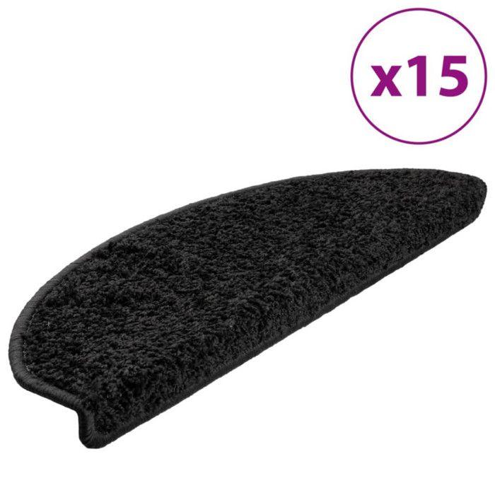 VidaXL Tapis d'escalier 15 pièces 65 x 21 x 4 cm Noir Demi-rond Grand 133901