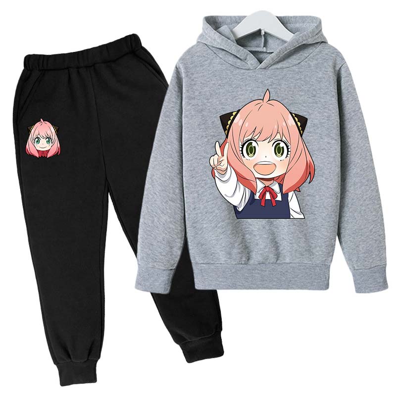 SPY X FAMILY Anya Forger Kinder Hoodies Anzug Jungen Mädchen Langarm Hose Kinderkleidung Winter- und Herbstkleidung