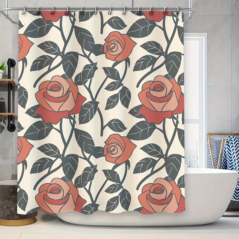 

Luxurious Floral Print Shower Curtain Set Elegant Red Rose Bath Room Decor Easy Installation For Home Bathroom 180 X 243Cm (Whit W60H190(CM)-1 Pcs