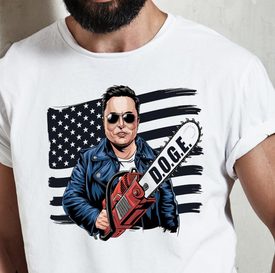 

Dept of Government Efficiency DOGE Chainsaw Musk T-Shirt Political Meme T-shirt S