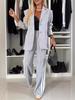 European and American Spring/Autumn 2026 Women's Long Sleeve Lapel Casual Suit Set