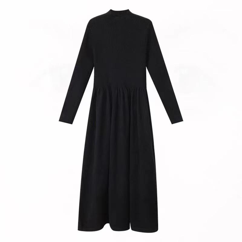 Women's Long French Knitted Dress - Autumn/Winter, Elegant Royal Style, Perfect Layer with Coat
