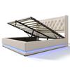 Upholstered double bed 160*200 cm, beige cotton hydraulic storage bed, headboard with USB Type-C charging, 3-sided LED (mattress not included)