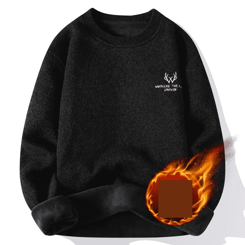 Men's Winter Warm Pullover Round Neck Loose Letter Solid Color Sweater Thick Casual Commuting Knitted Tops