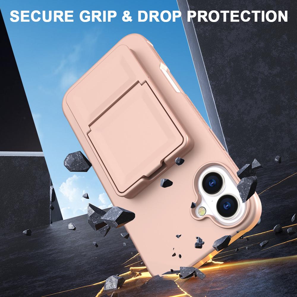 For iPhone 16 Case Skin-Touch Card Holder TPU+PC Phone Cover with Mirror Kickstand