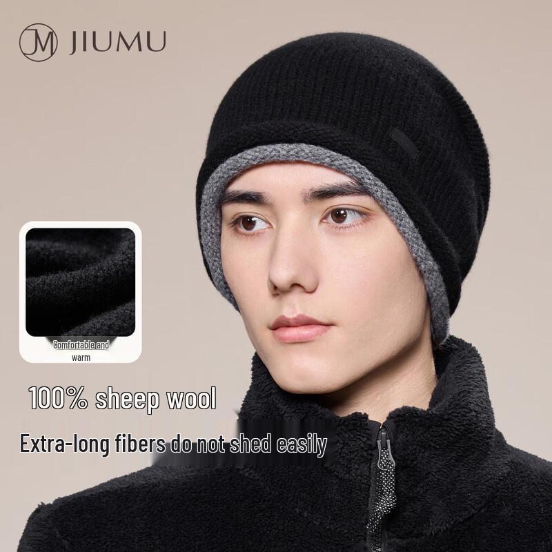 JIUMU Men s Pure Wool Knit Slouchy Beanie Hat