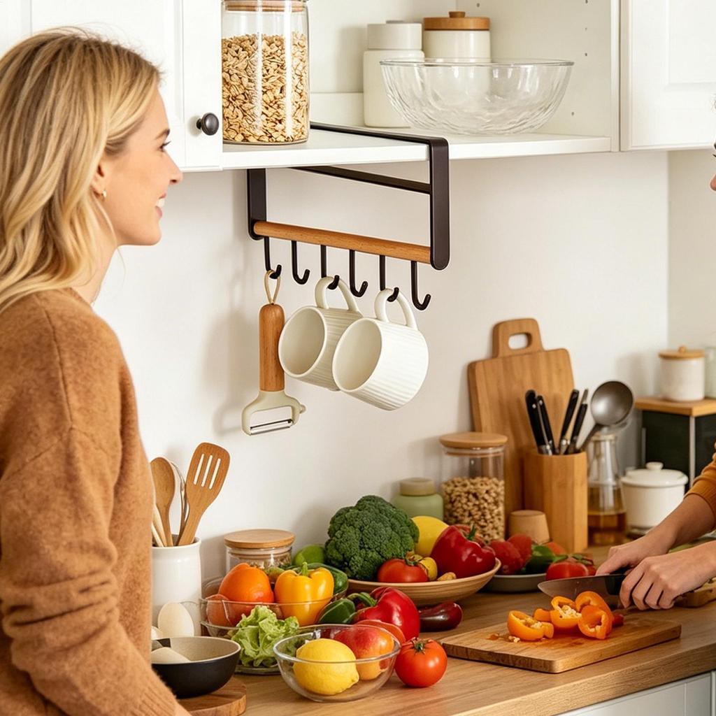 Kaffeebecherhaken unter dem Schrank Bohrenfrei Unter dem Regal 6 Haken Schöpflöffel Organizer Aufhänger Für Zuhause Küche Restaurant Café Kleiderschrank