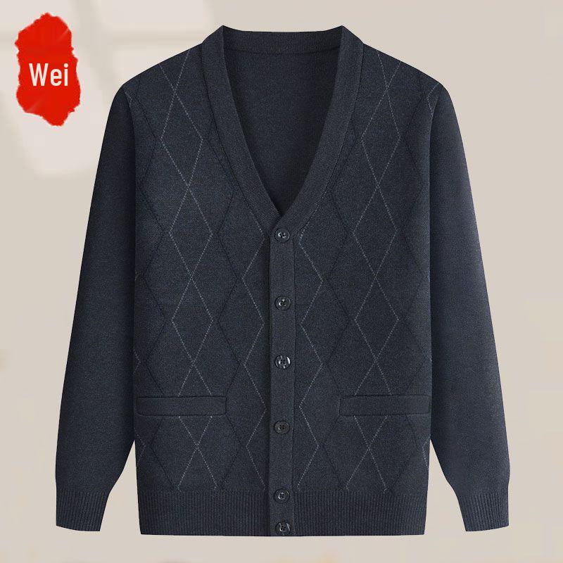 Men's Mid-Age & Elderly Knitted Cardigan: Warm, Thick Velvet Sweater Coat for Autumn/Winter