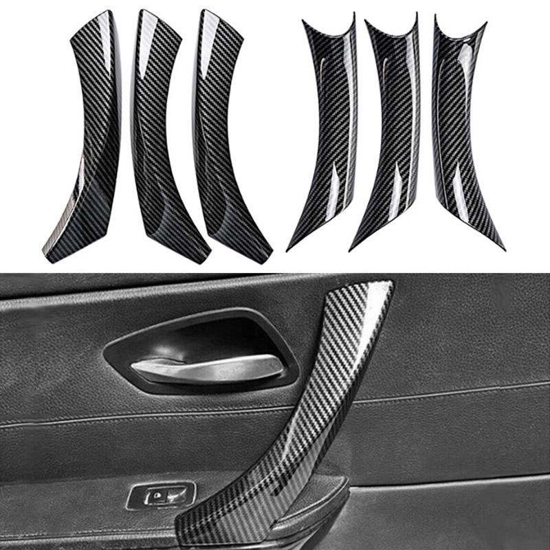 Carbon Fiber Matte Black ABS Inner Interior Door Panel Pull Handle Cover for BMW E90 E91 3-Series Sedan, Wagon 2005-2012