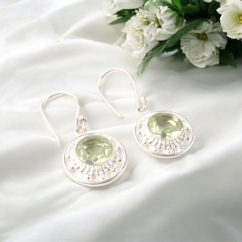 Natural Green Amethyst 925 Sterling Silver Handmade Fashionable Earrings 1.5" EE-153-14