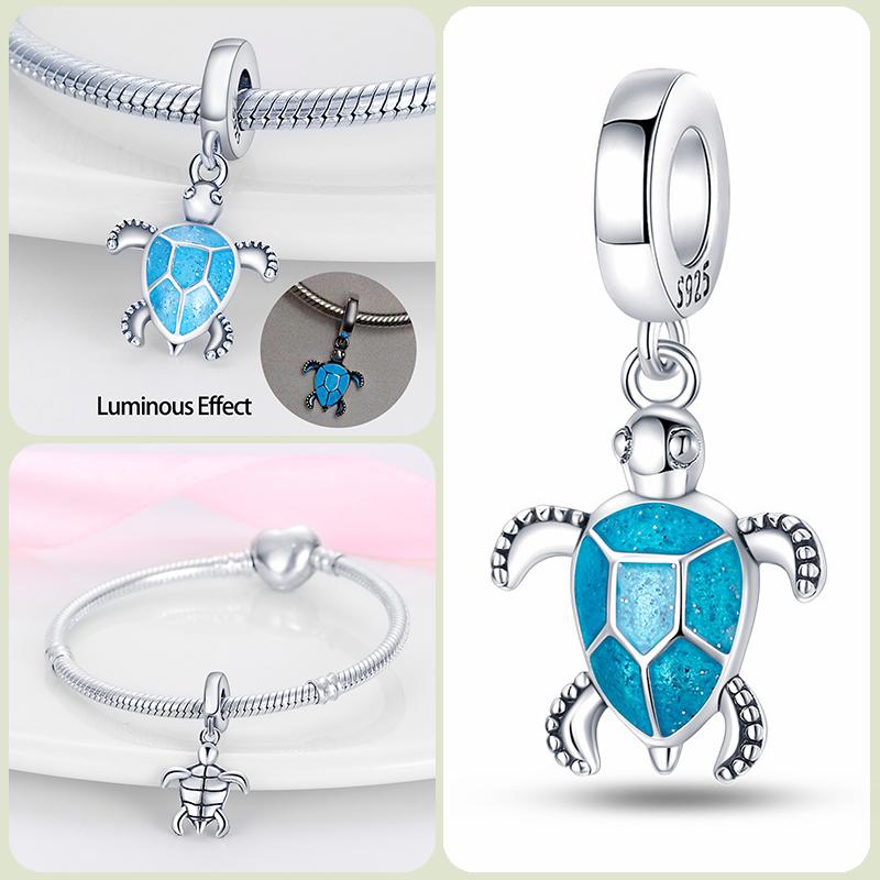 Modne koraliki zawieszki S925 ze srebra próby 925 w stylu klasycznym i romantycznym z motywem żółwia lotosu, odpowiednie do oryginalnej bransoletki DIY na prezent