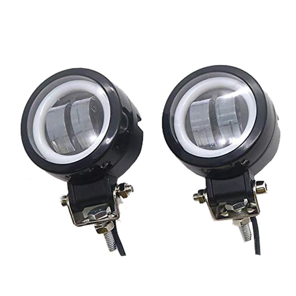 ONGMEIL Motorcycle LED Spot Fog Lights with Angel Eyes for Harley Honda Suzuki Kawasaki Custom (Two White Lights with Blue Circle)