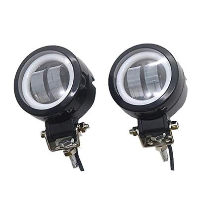 ONGMEIL Motorcycle LED Spot Fog Lights with Angel Eyes for Harley Honda Suzuki Kawasaki Custom (Two White Lights with Blue Circle)