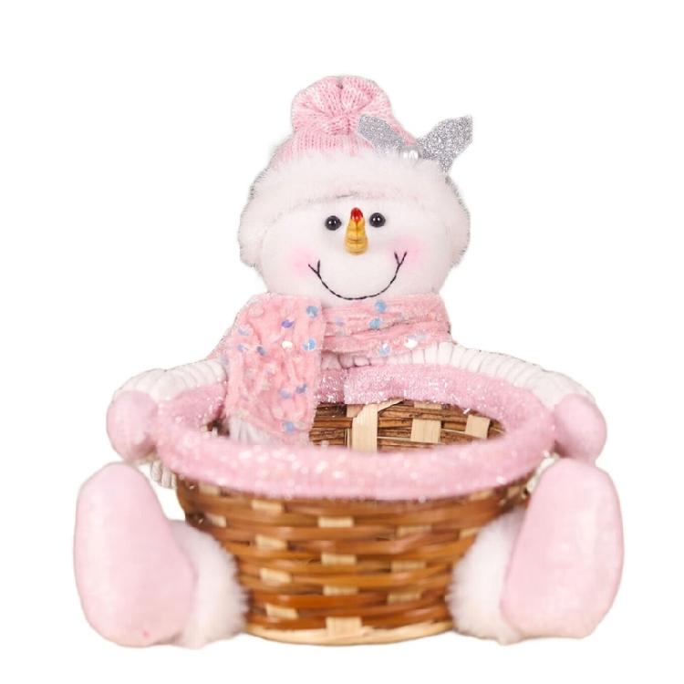 Elegant Bamboos Round Baskets Holiday Bamboos Basket with Figurine Doll for Christmas Snacks and Gift Storage