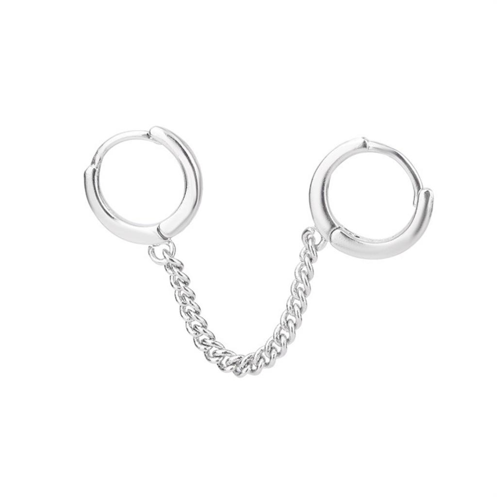 Chain Double Ear Buckle Women's Temperament Internet Personality Ear Chain Cold Circle Double Ear Piercing Earrings