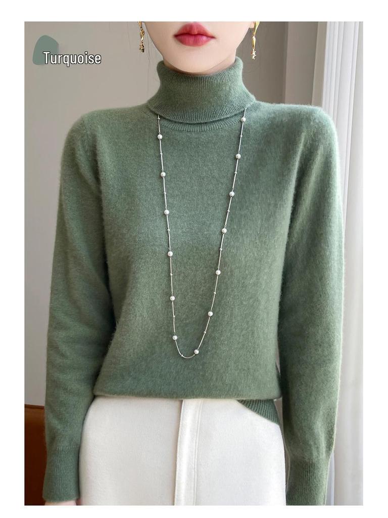 Damski sweter wełniany z wysokim dekoltem: Jesień Zima Moda Jednolity Kolor Dzianina