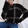 Womens Winter Loose Fit Crew Neck Knit Sweater With Plaid Acrylic Blend Casual Office Wear