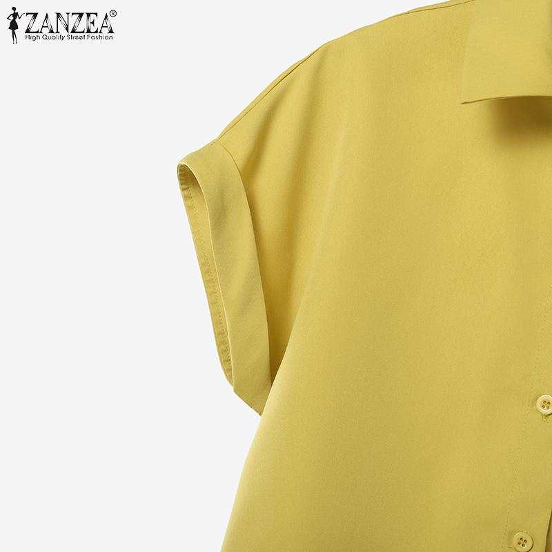 ZANZEA Women Short Sleeve Print Blouse and Pants Casual Two Piece Suit Sets