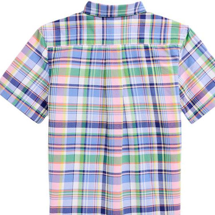 Polo Ralph Lauren Color Block Plaid Logo Embroidered Button-Down Short Sleeve Shirt Kids shirts Multicolor CWPOWOVY6820481-999