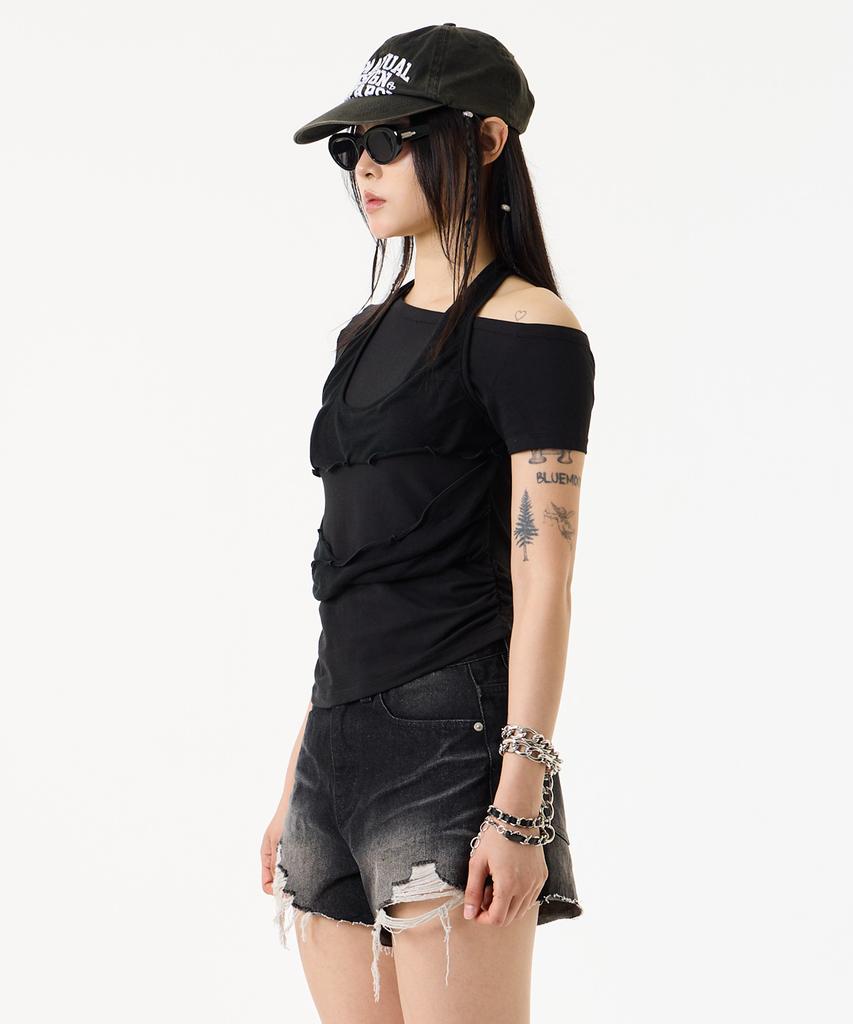 UNKNOWN PLANET Vintage Damaged Cutoff Shorts Black