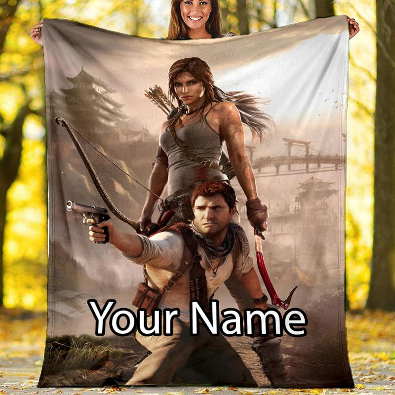 Custom Name Tomb Raider Theme Printed Blanket - Perfect for Couch, Bed, Travel & Outdoor Use | Machine Washable, Cozy & Durable.