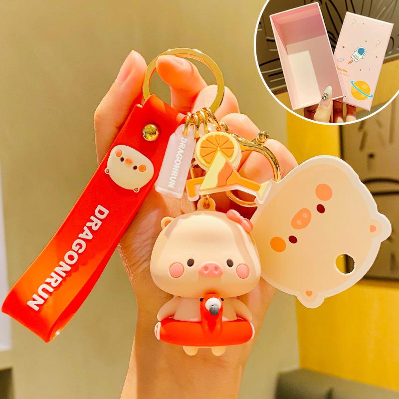 Cute Pig Keychain for Women: Couple Backpack Pendant & Electric Car Charm