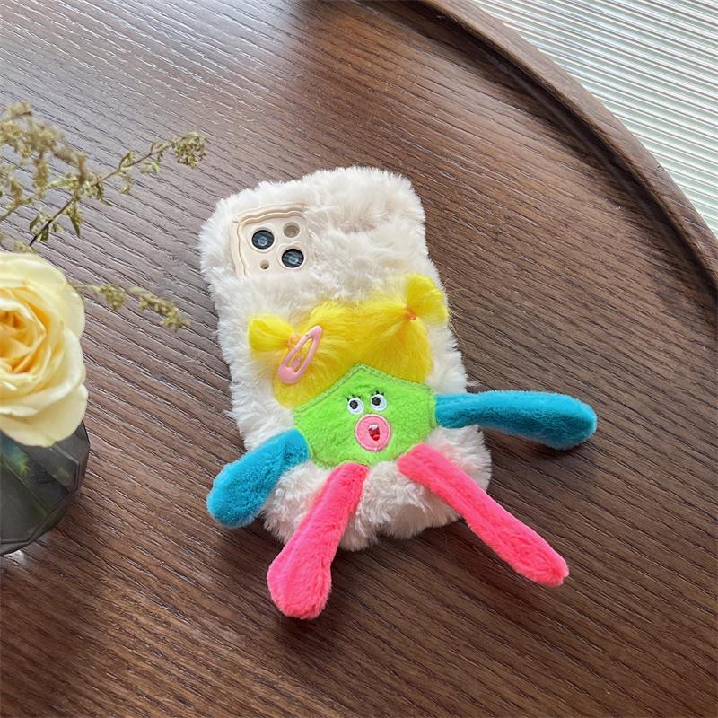 Dopamin Apfel 15 Plüsch Cartoon Puppe Handyhülle mit Halterung - Niedliches Silikon Anti-Fall Design