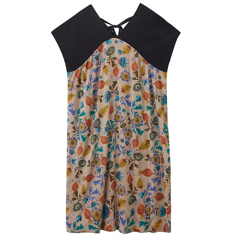 Dimanaf New 2025 Plus Size Summer Dress Women V-Neck Vintage Printing Casual Loose Short Sleeve Dress Maxi