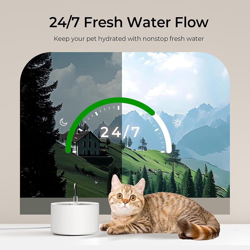 Ceramic Cat Water Fountain, 2.2L Automatic Dispenser with Filter & Silent Sensor Feeder