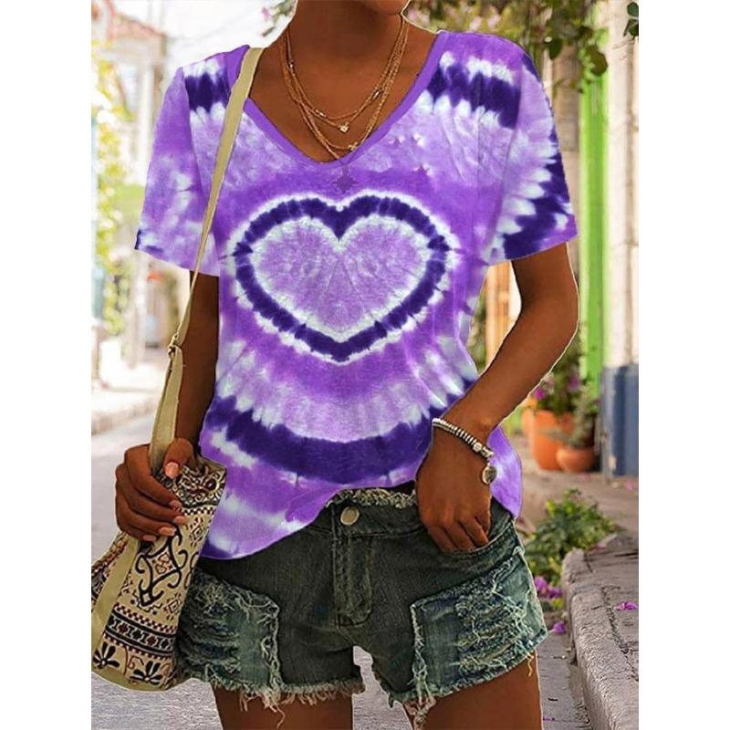 Women Tshirt Summer Colorful Print Gradient Clothing V Neck Short Sleeve Animal Tops Streetwear Fashion Oversized Girls T-Shirts
