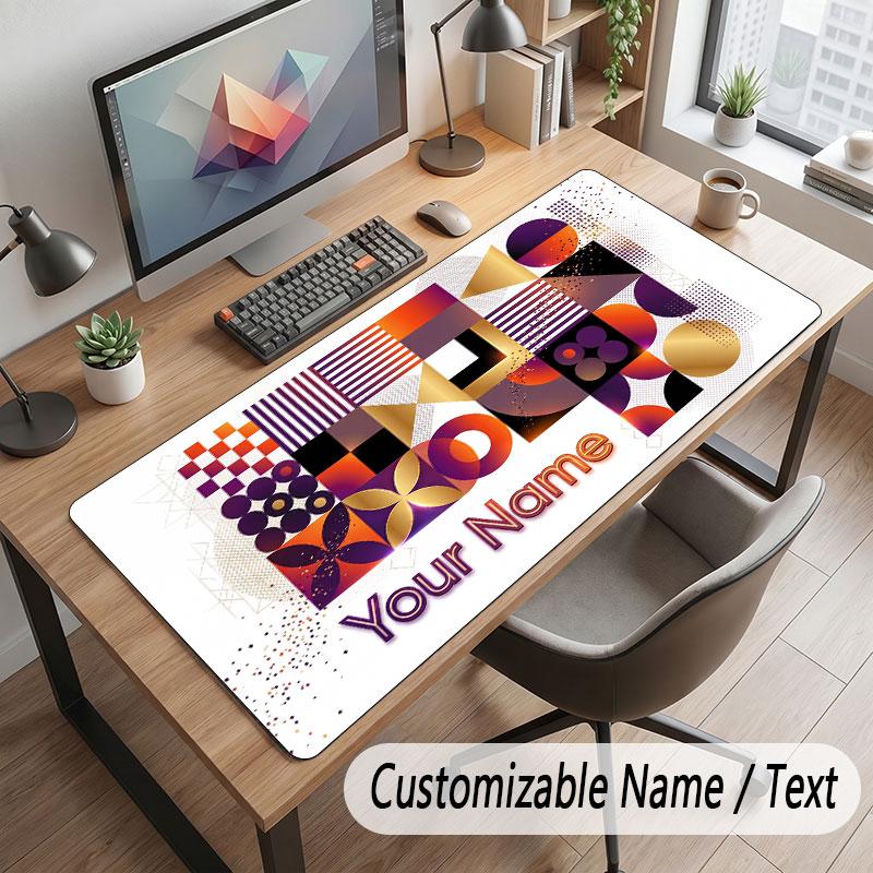Abstract Geometric Theme Customized Mouse Pad Personalized Print Name Text Desk Mat For Home Office Table Decor