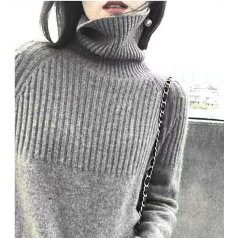 

Осенний новый пуловер с высоким воротником в стиле ретро для женщин, однотонный вязаный свитер 3XL серый