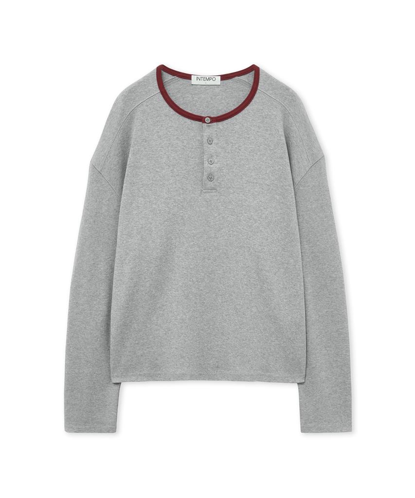 INTEMPOMOOD Coloring Henley Neck Long Sleeve: 2 Colors