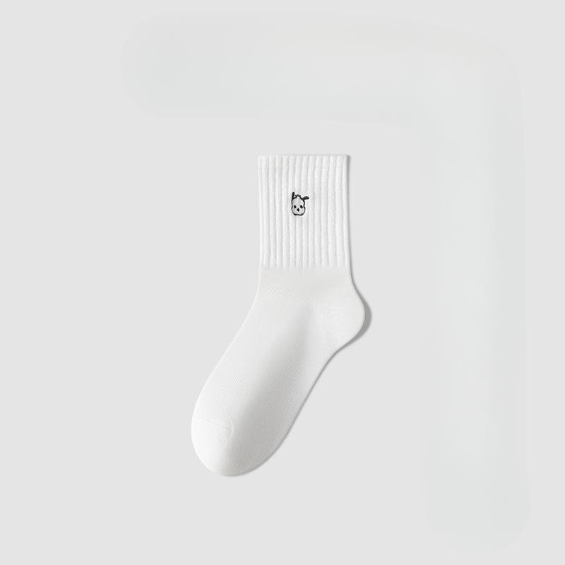 Female Spring and Autumn Pure Cotton Smiling Face Embroidery In The Tube Socks