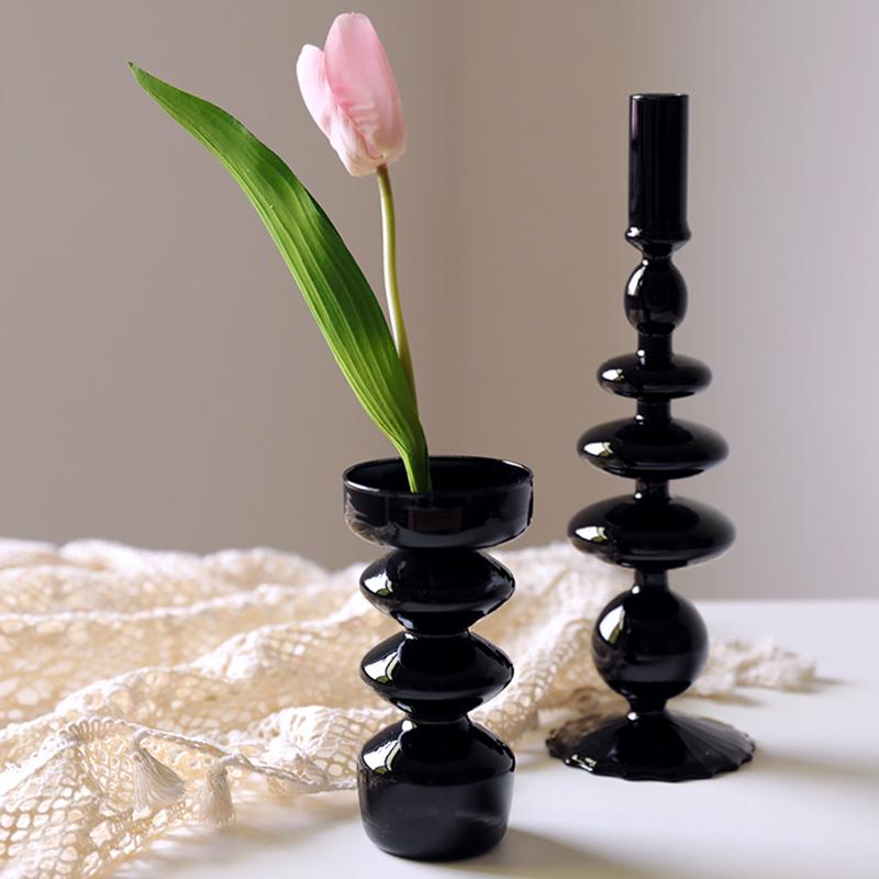 Black Glass Vases Candle Holders for Wedding Home Decoration Creative Modern Candlestick Holder Living Room Decor Home