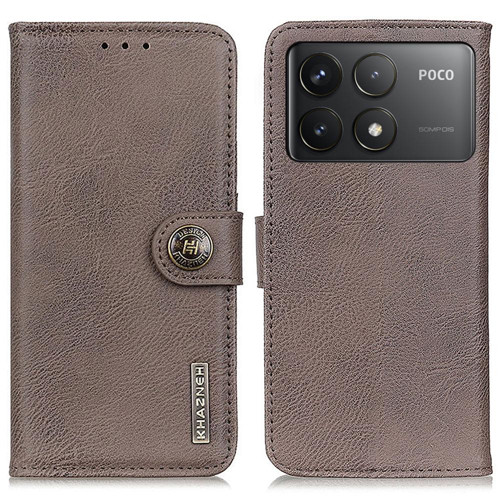 

For Xiaomi Poco F6 Pro 5G/Redmi K70 5G/K70 Pro 5G Case Wallet Cowhide Texture Leather Phone Cover Khaki