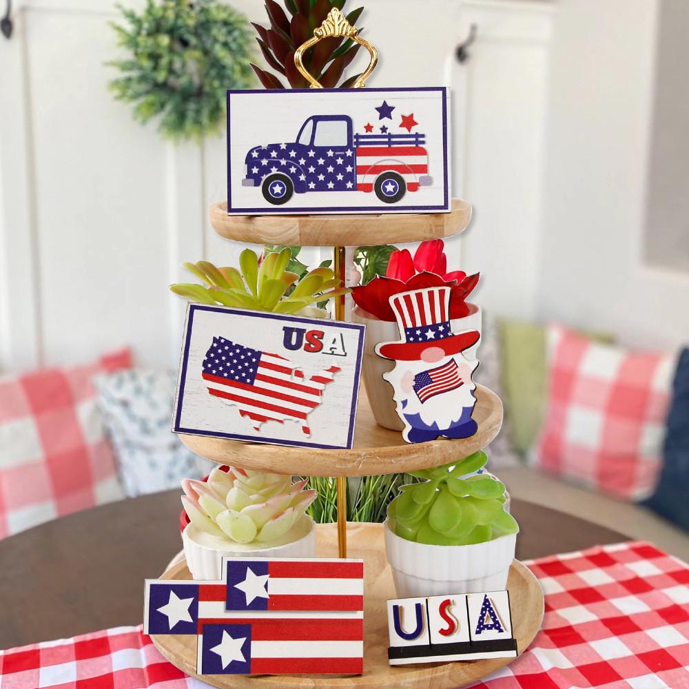 Einzigartiges Holztablett-Schild zum Unabhängigkeitstag der USA Tischdekoration für festliche Feiern
