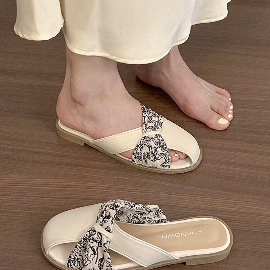 Evening breeze gentle French temperament slippers women's 2025 summer new lazy one-pedal flat-bottomed bag head half slippers