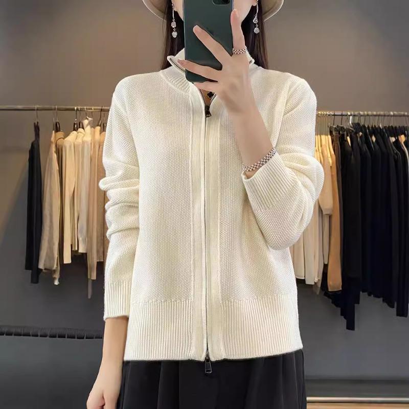 Fashion Casual Stand-up Collar Jacket Women's New Knitted Sweater Double Zipper Cardigan Sweater Top Base