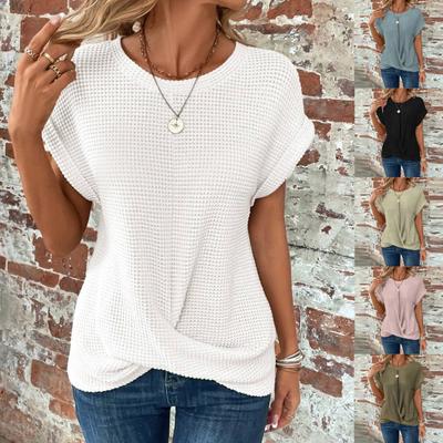 Womens O Neck Tshirts Cap Sleeve Casual Tops Cute T Shirts Summer Clothes Trendy Basics Tees Clothing