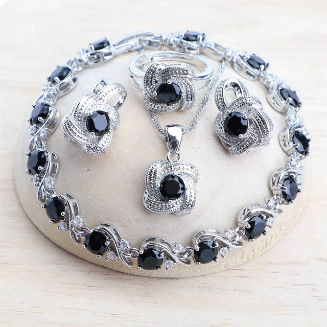 

Женские комплекты ювелирных изделий с синим цирконием, стерлинговое серебро 925 пробы, свадебные бижутерия, серьги, кольца, браслеты, ожерелье с подвеской resizable