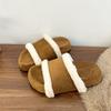High version 2025 autumn and winter sheepskin integrated cork bottom thick bottom one word open toe fashion casual warm fluffy slippers