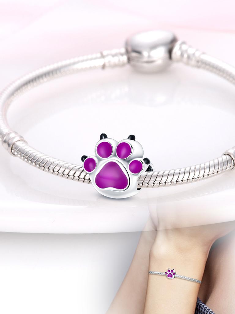Charm Bead Charms Plata Purple Paw Print Bead Charms Compatible With Authentic Bracelets Charm Bead Charms for Women Jewellery Do It Yourself Making G