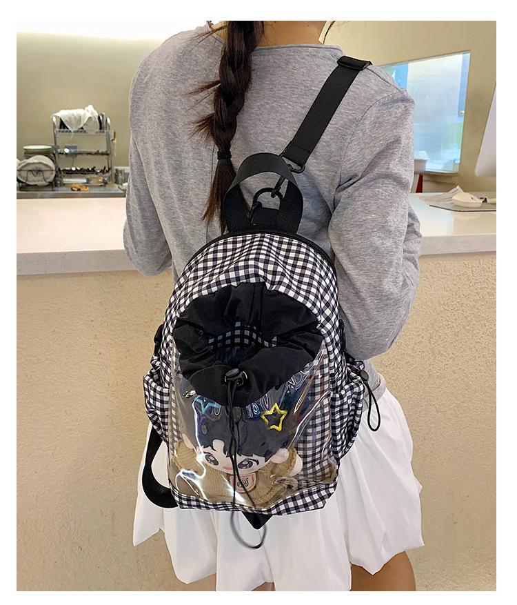 Japanese & Korean Jelly Versatile Plaid Double Shoulder Bag - Large Capacity for Students & Outdoor Use